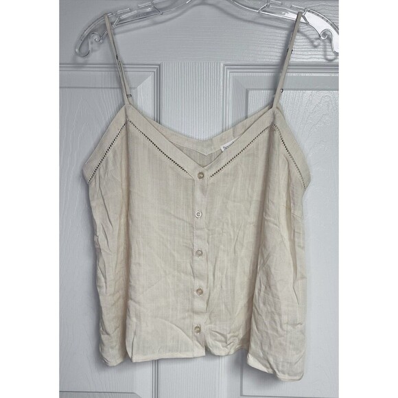 Be Cool Becool Beige Semi Sheer Button Front Tank Top Cami Large - Picture 1 of 6